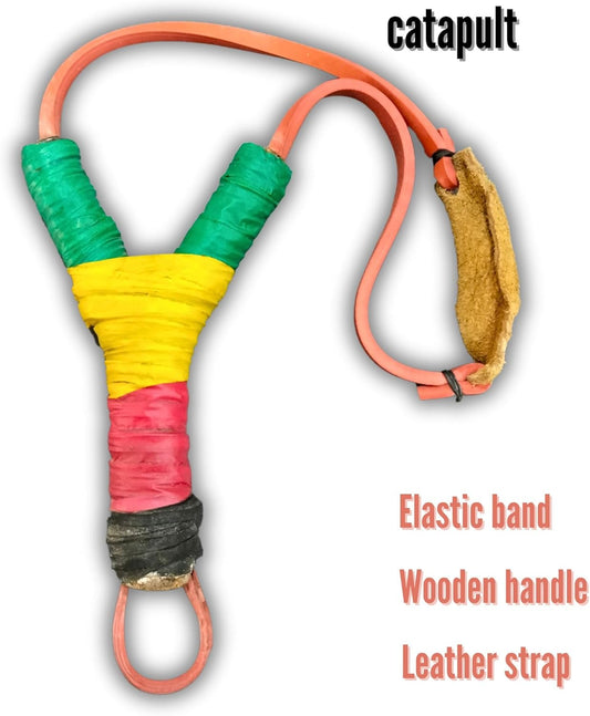 Hand-Made African Catapult/Slingshot, Durable Leather Slingshot for Catapult Game, Wood and Tyre Band | Outdoor Hunting, Hegarty Sling - for Adults, Men, Women