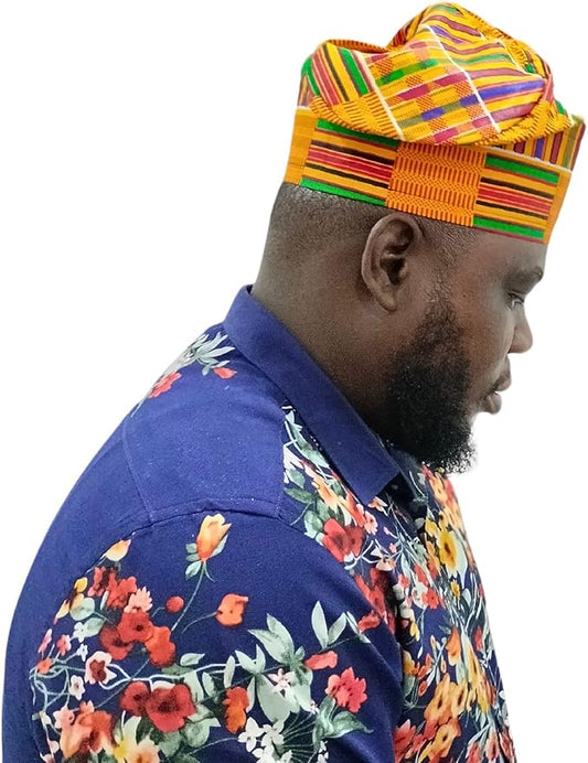Yoruba Kente Kufi Hat, African Wedding Cap For Men, Women | Fashion African Print Fabric, Multicolour Kente Kufi Hat