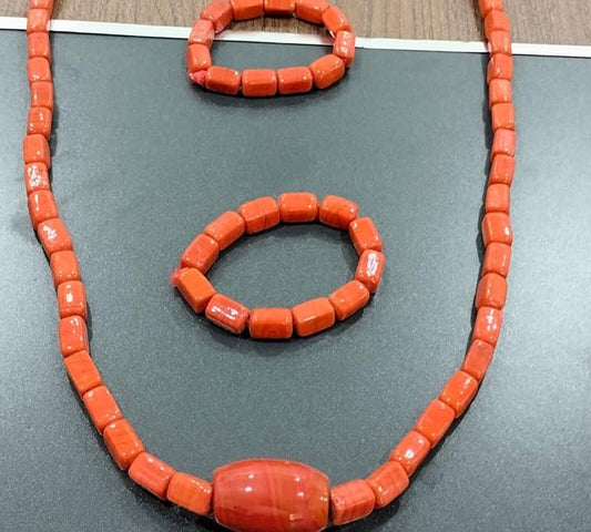 Original Coral Beads Necklace And Coral Bead Bracelet, Igbo bead African jewelry