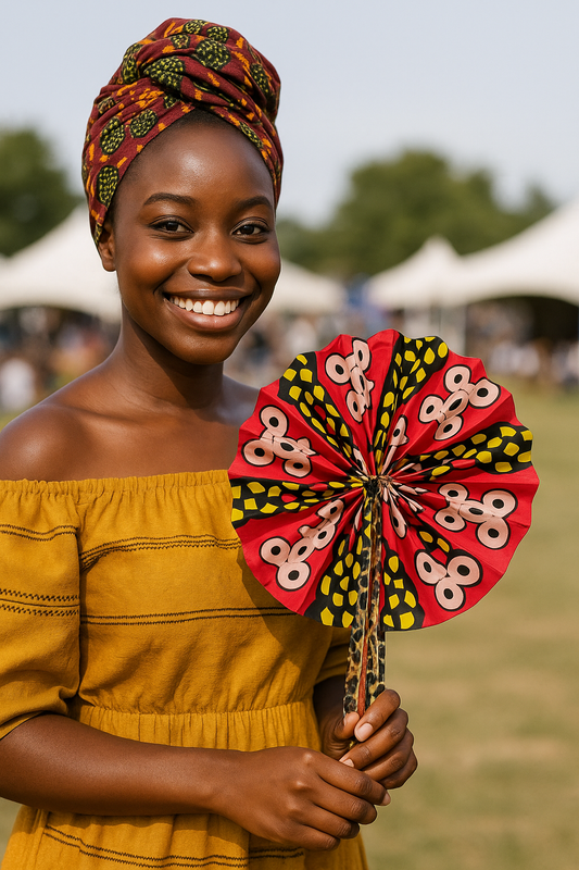 Ankara African Print Hand fan, Handheld Summer Fashion Foldable Women Handfan