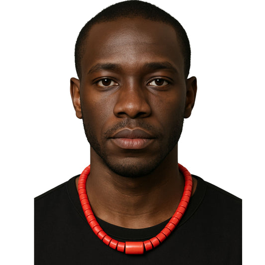 Traditional Red African Coral Beaded Necklace#2, Men Woman Wedding & Cultural Event Jewelry