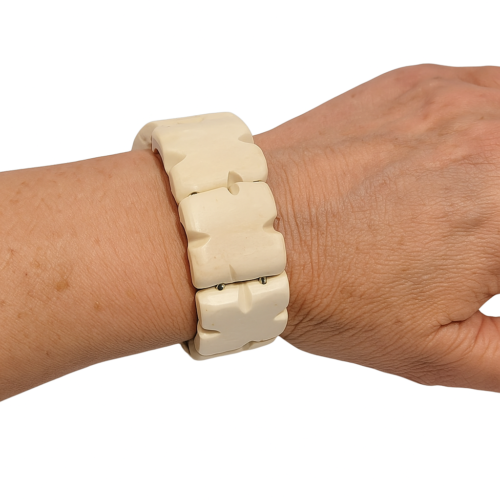 Handmade Bone Bracelet, Tribal Stretch Men Women Bangle Artisanal Jewelry
