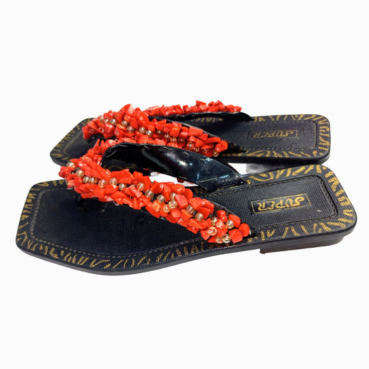 Handmade Beaded Footwear for Ladies, African Coral Beaded Slippers for Women Weddings, Cultural Events