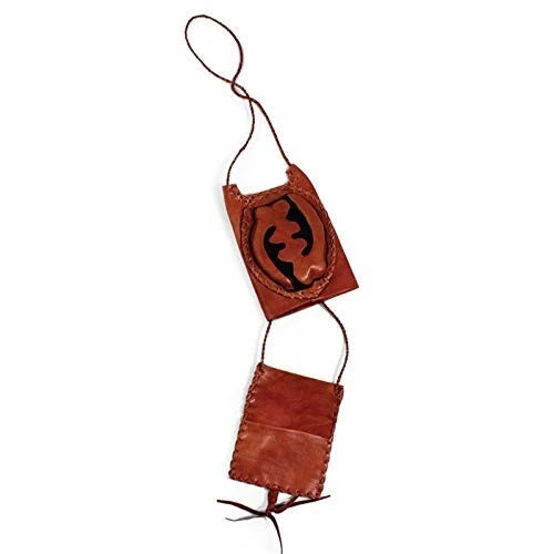Brown Leather Gye Nyame Bag, Men Women Small Travel Shoulder Crossbody Handbag