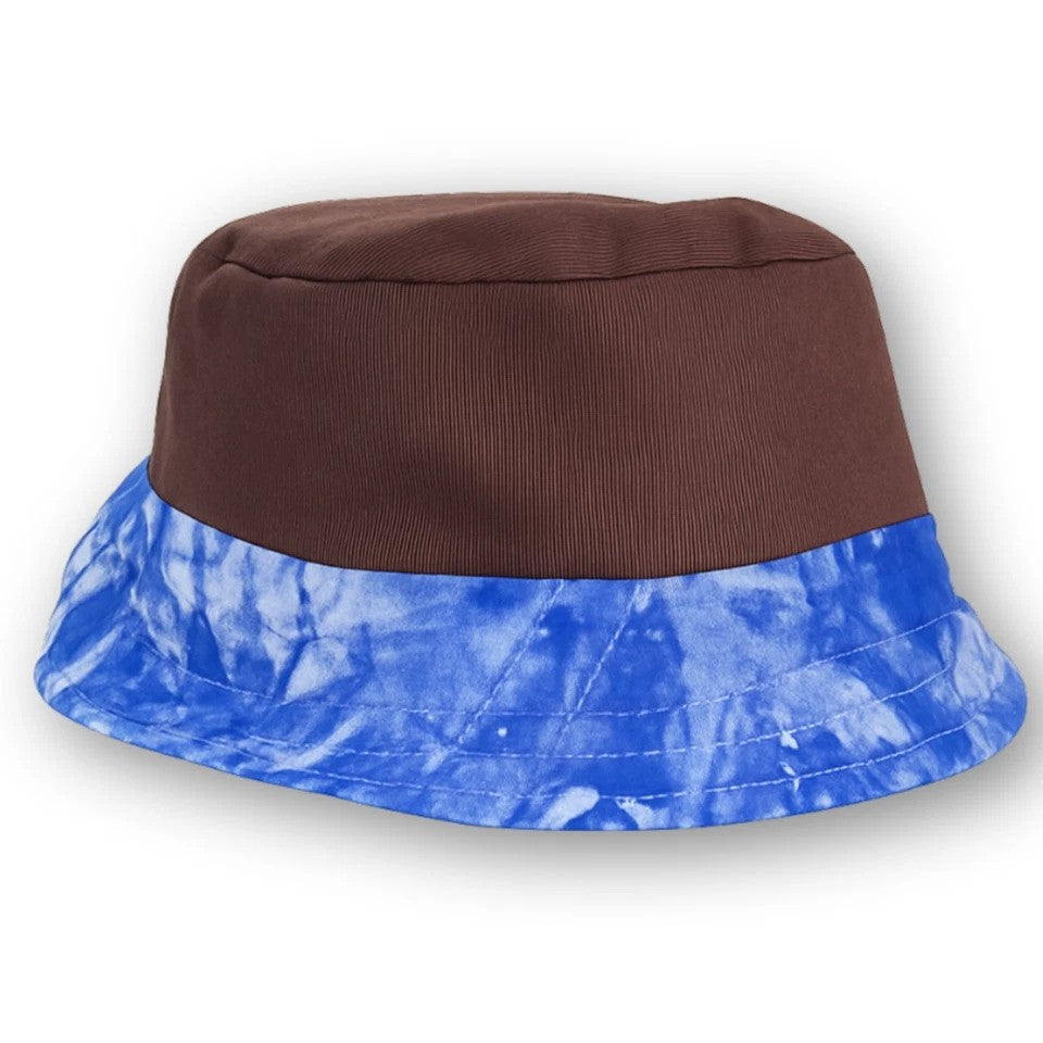 Brown Bucket Hat, African Kente and Adire Print Reversible Double-sided Bucket Cap