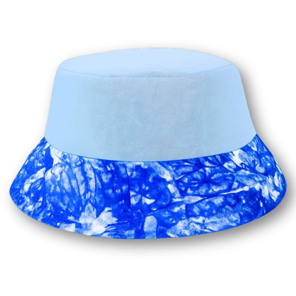 Sky-blue Bucket Hat, African Kente and Adire Print Reversible Double-sided Bucket Cap