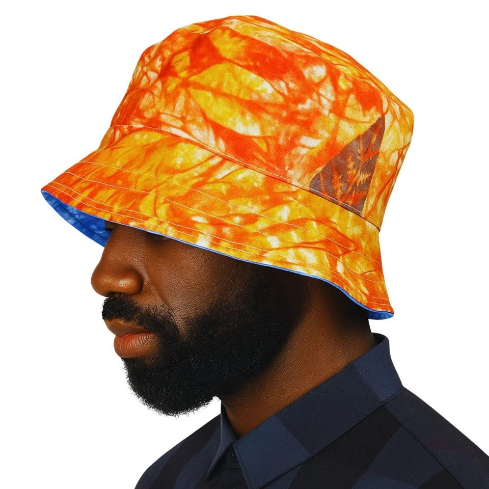 Sky-blue Bucket Hat, African Kente and Adire Print Reversible Double-sided Bucket Cap
