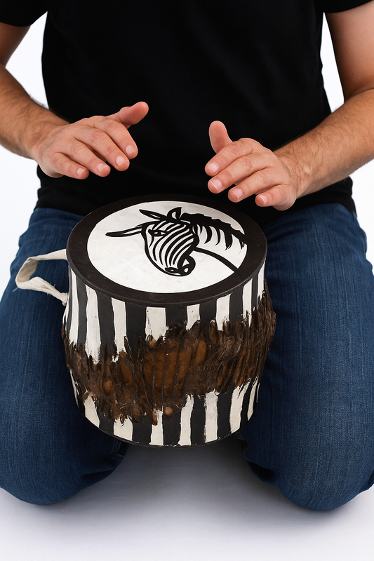 African Drum, Zebra Print Percussion Musical Instrument & Safari Decor