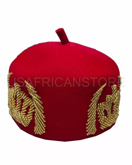 Red High Chief Igbo Cap For Men, Igbo Traditional Red Cap, High Chieftaincy