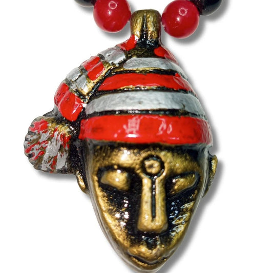 Black White Beaded Necklace, Gold & Silver Face Pendant Men Necklace, African Tribal Jewelry