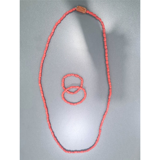 Thin Beaded Coral Necklace & Bracelet Jewelry Set, Stretchable, | Wedding and Cultural Costume | African Fashion
