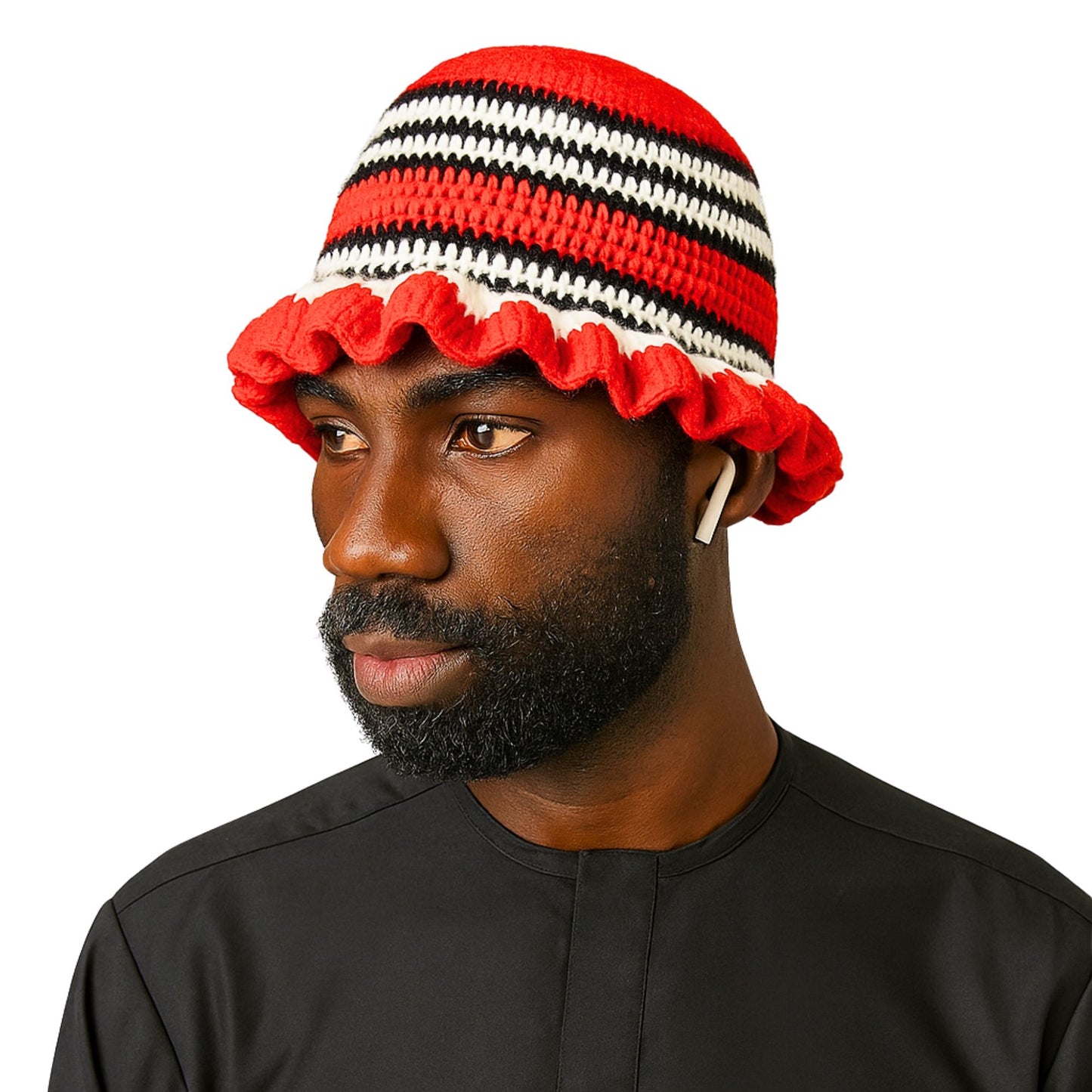 Odumodublvck Cap - Red, Black $ White Knitted Wool Crochet Traditional Bucket Hat