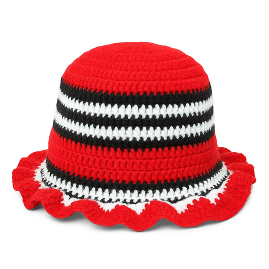 Odumodublvck Cap - Red, Black $ White Knitted Wool Crochet Traditional Bucket Hat