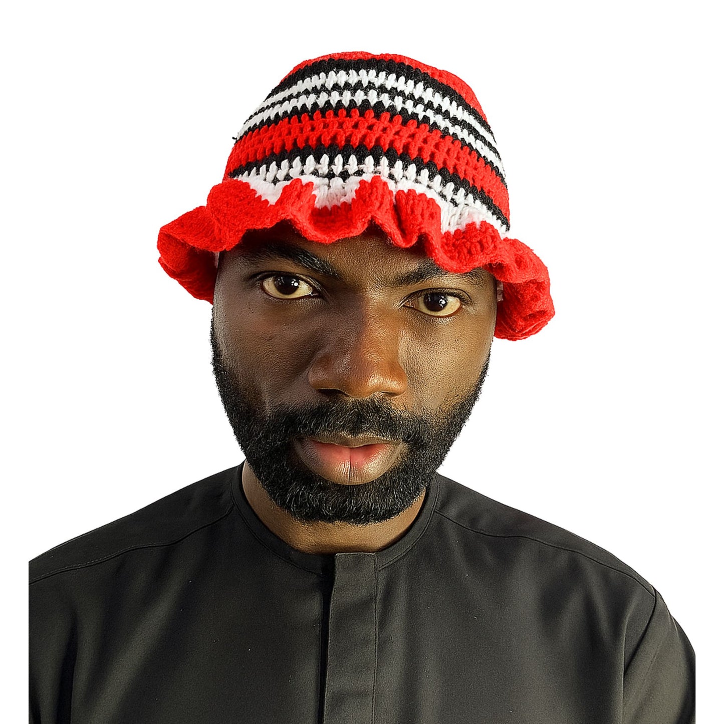 Odumodublvck Cap - Red, Black $ White Knitted Wool Crochet Traditional Bucket Hat