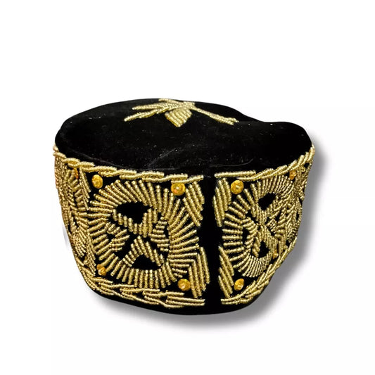 Traditional Cap With Gold Embroidery, African Traditional Hat | African Men's Wedding Cap(Okpu Agu) | Igbo Ozo Cap