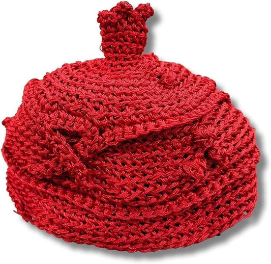 Red Crotchet Wool Hat, Traditional Benin Royal Kings Cap for Cultural Attire