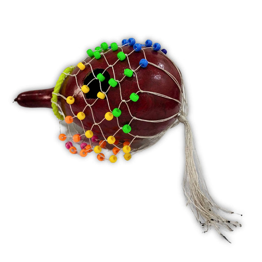 Multicolor Beaded Gourd Shaker, African Traditional Musical Instrument (Shekere)