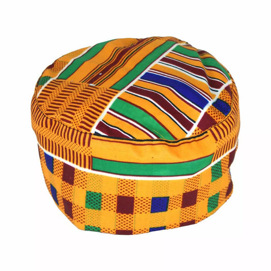 Kente Kufi Hat #5 | African Print Men Fashion Cap with Elastic Back