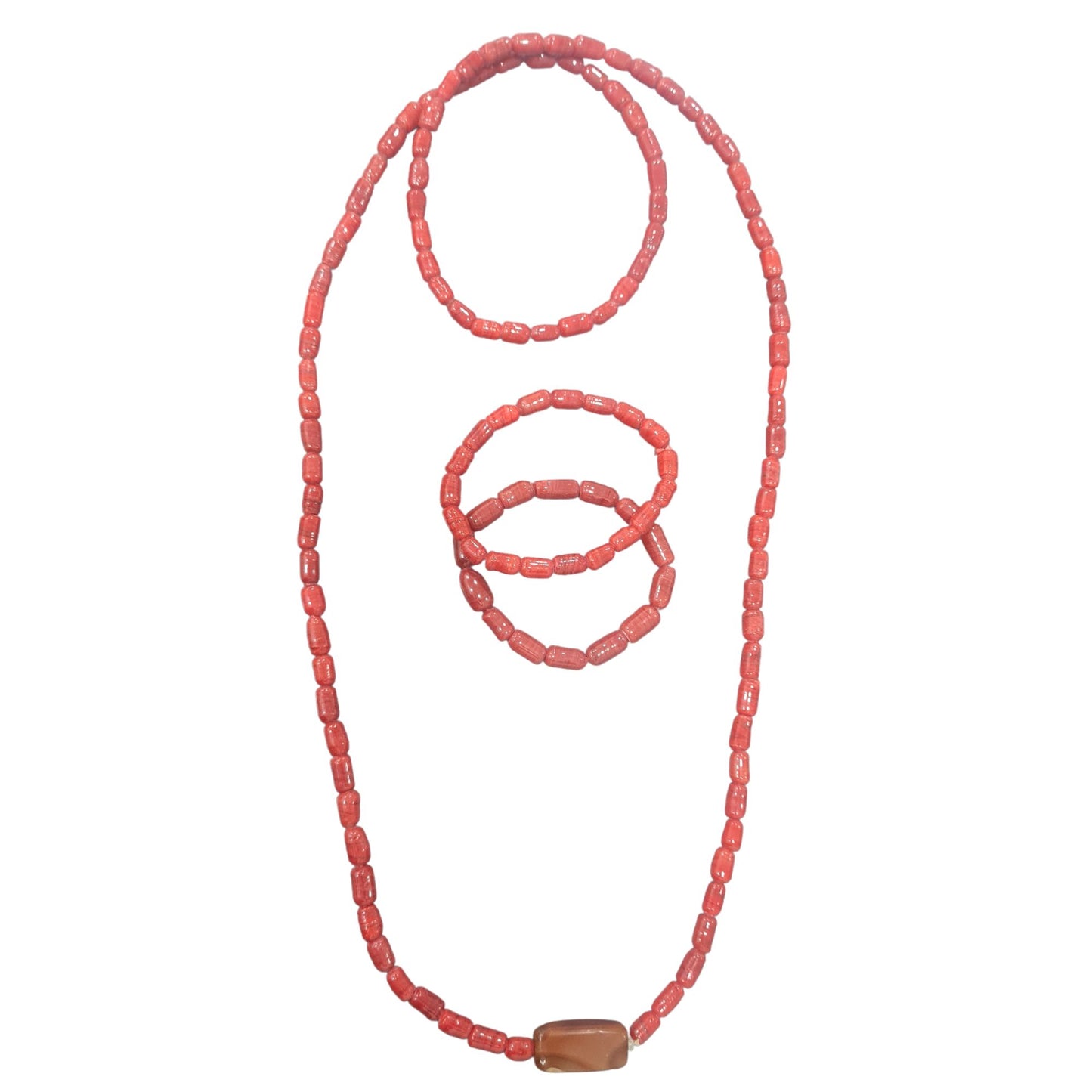 Thin Beaded Coral Necklace & Bracelet Jewelry Set, Stretchable, | Wedding and Cultural Costume | African Fashion