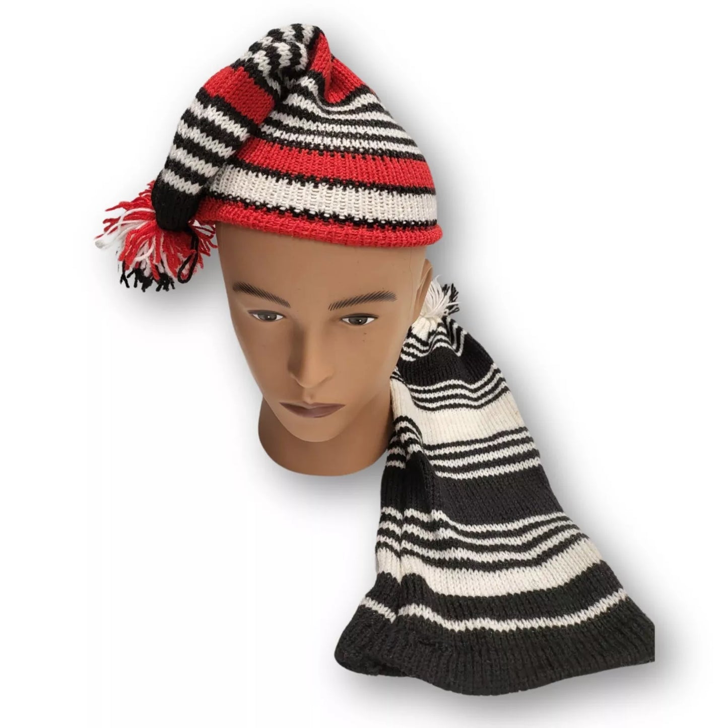 2 Pcs Wool Igbo Traditional Men's Hat, Men's Knitted, Stripped Wool War Dance Hat (Long) (Set of 2)