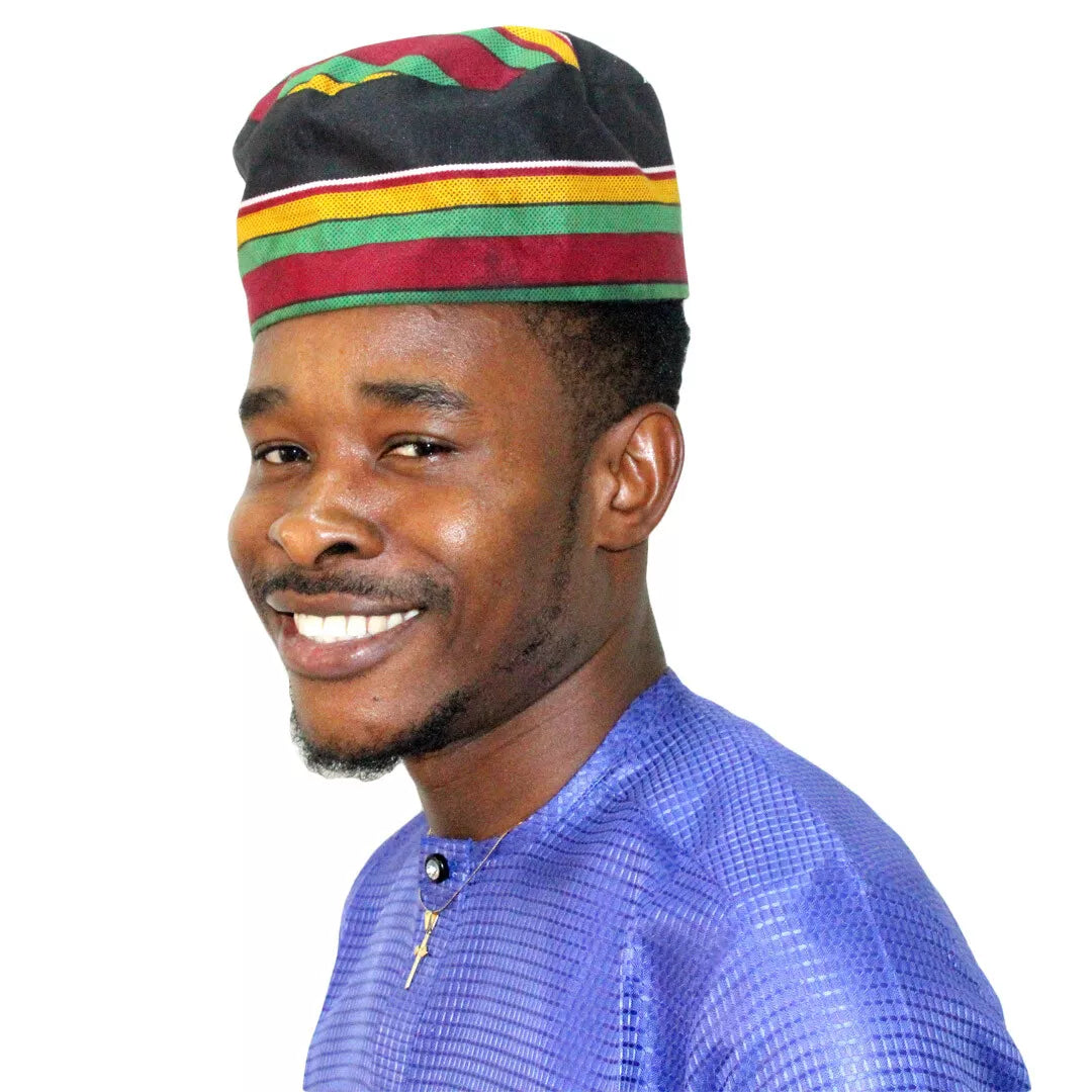 Kente Kufi Hat Style#6 African Print Elastic Men Women Beanie Cap