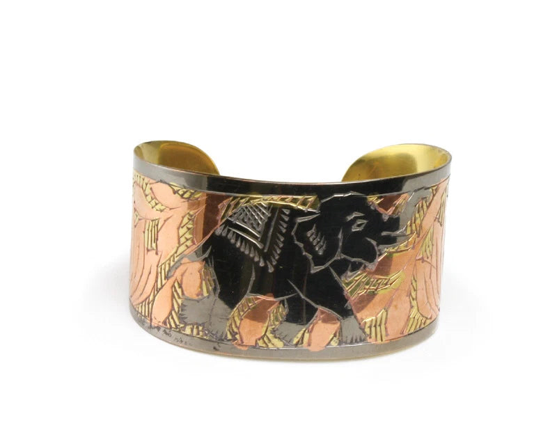 Brass & Copper Elephant Bracelet | African Female Jewelry (1 1/2" wide cuff)