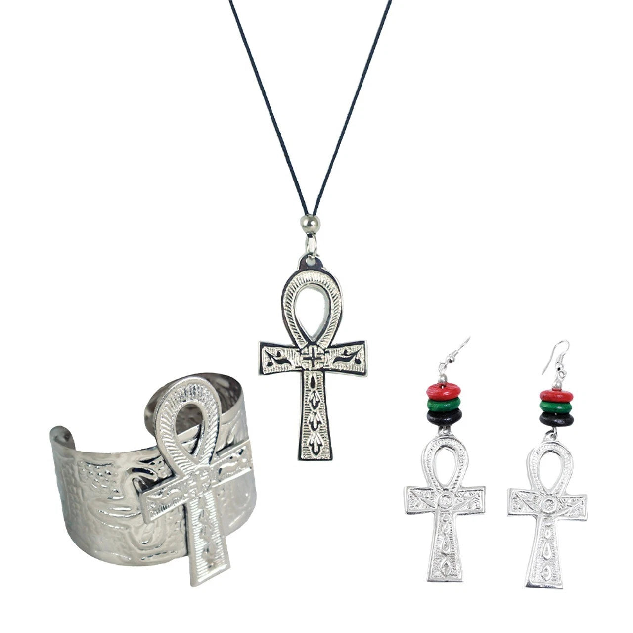 Silver Ankh Jewelry Set - Handmade, Silver Ankh Bracelet. Necklace, Earrings Set