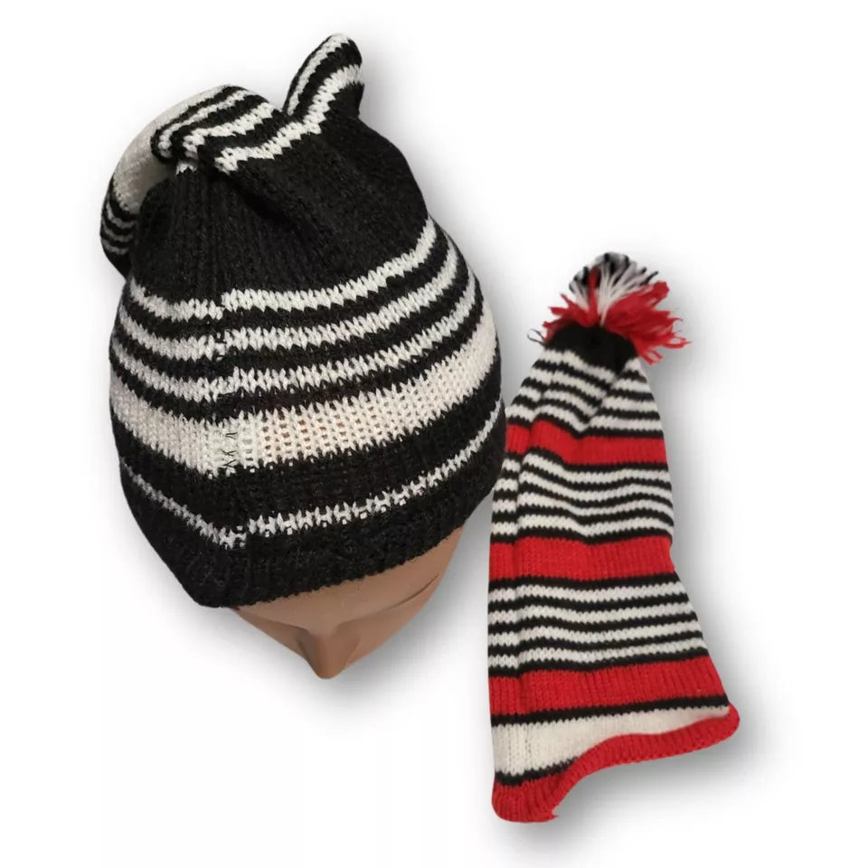 2 Pcs Wool Igbo Traditional Men's Hat, Men's Knitted, Stripped Wool War Dance Hat (Long) (Set of 2)