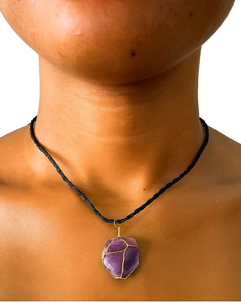 Handcrafted Amethyst Wire-Wrapped Pendant Necklace, Purple Stone Necklace