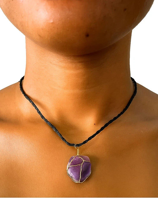 Handcrafted Amethyst Wire-Wrapped Pendant Necklace, Purple Stone Necklace