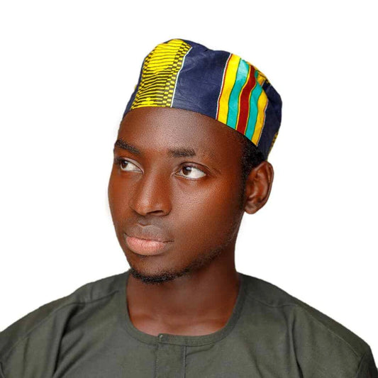 Kente Kufi Hat, Handmade Men Fashion Beanie Cap