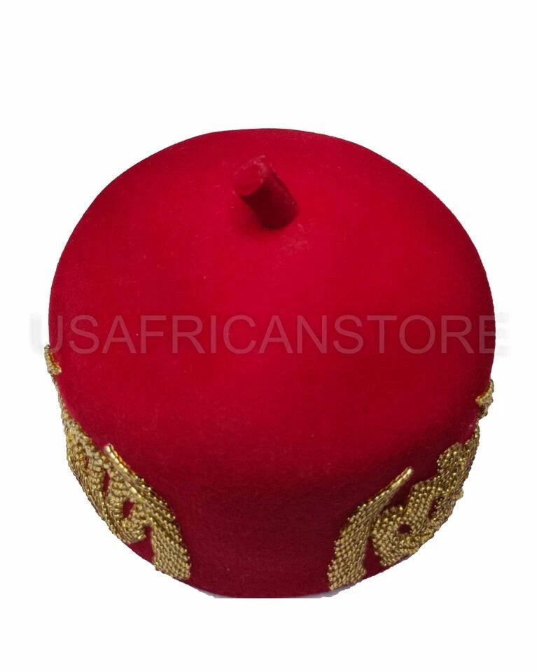 Red High Chief Igbo Cap For Men, Igbo Traditional Red Cap, High Chieftaincy