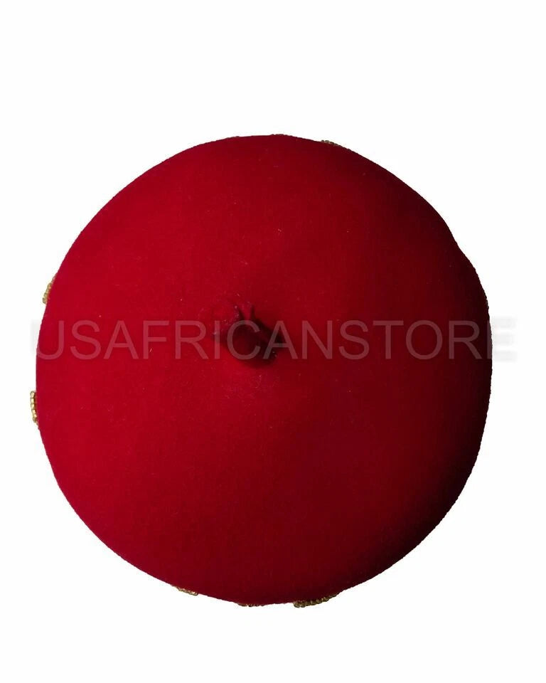 Red High Chief Igbo Cap For Men, Igbo Traditional Red Cap, High Chieftaincy
