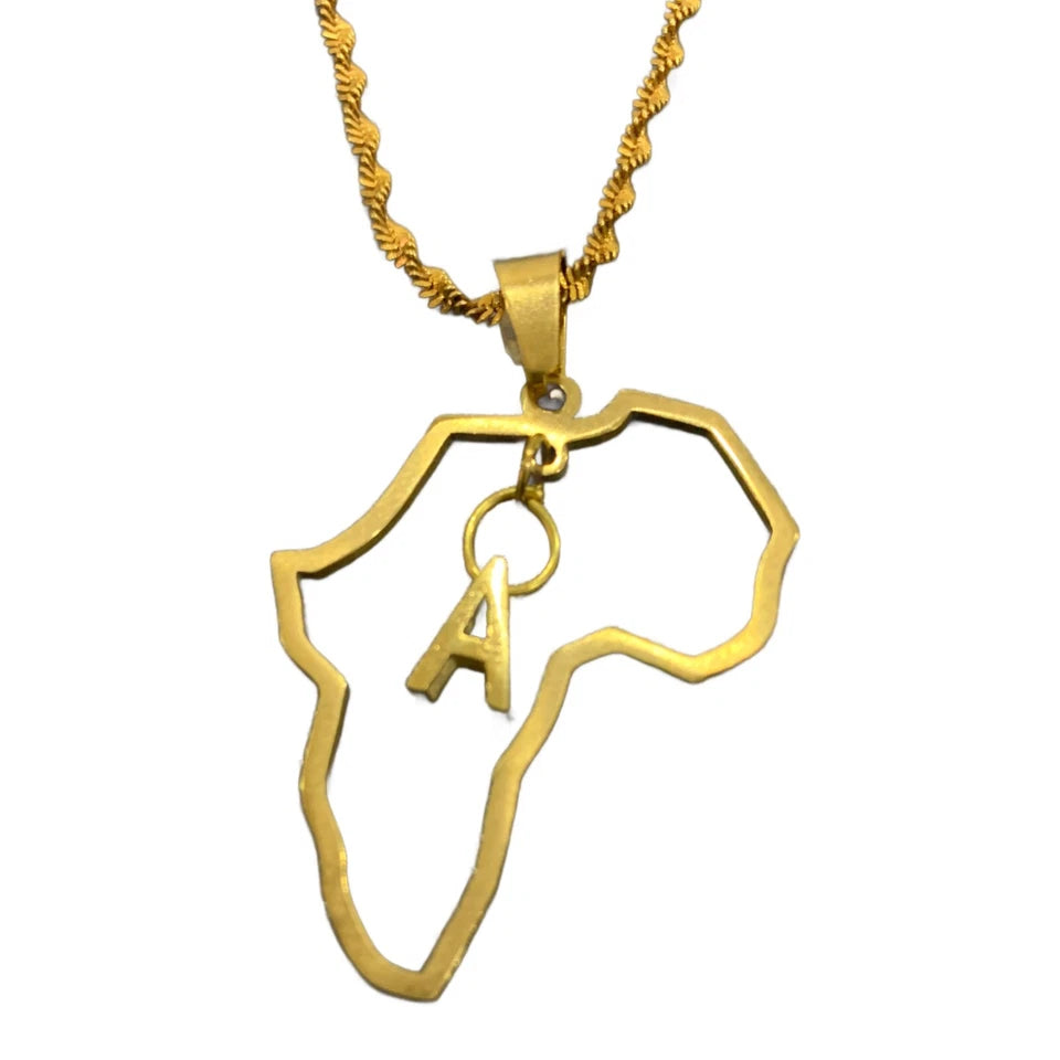 Gold Plated Necklace, Minimalist Africa Map Pendant Men Women Chain Necklace