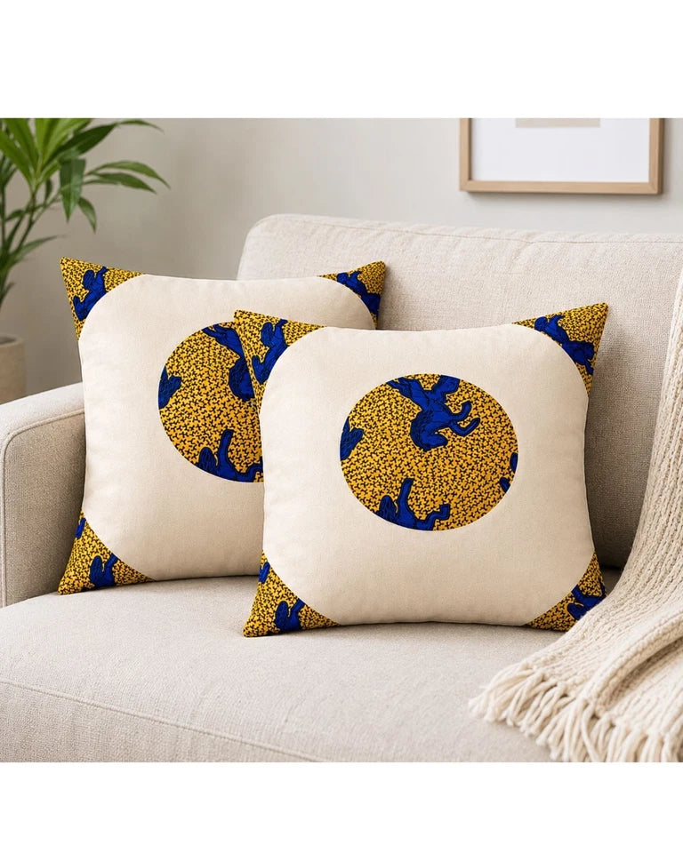 2pc African Ankara Print Throw Pillow Covers, 18"x18" Sofa Covers for Home Decor