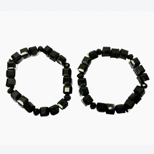 Black Hematite Cube Bead Bracelet, Natural Stone Stretchy Men Women Bracelet