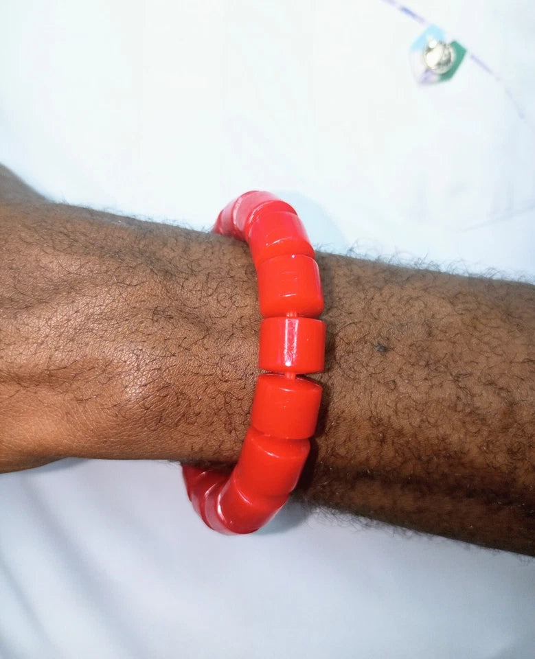 Plastic Coral Beaded Bracelet Handmade African Cultural Jewelry for Men, Women