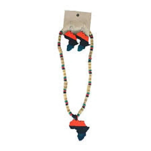 Pan African Beaded Earrings & Necklace Set, Gorgeous Drop Earrings For Women 21"