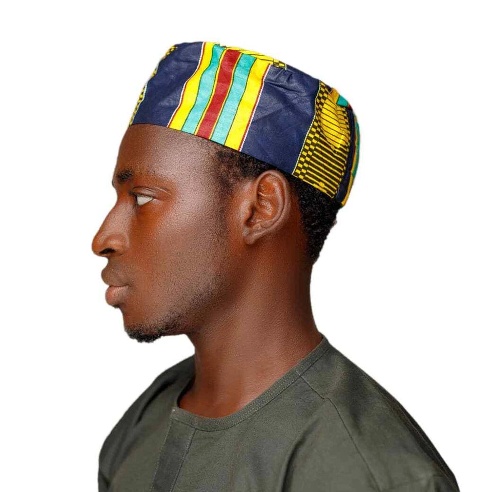 Kente Kufi Hat, Handmade Men Fashion Beanie Cap