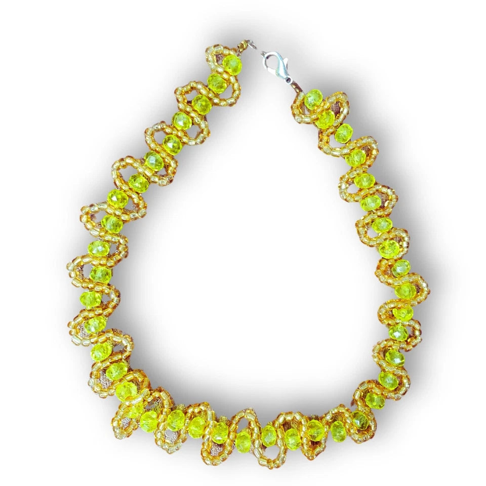Glass Women Choker Necklace, Yellow/Lemon Beads Fashion Jewelry