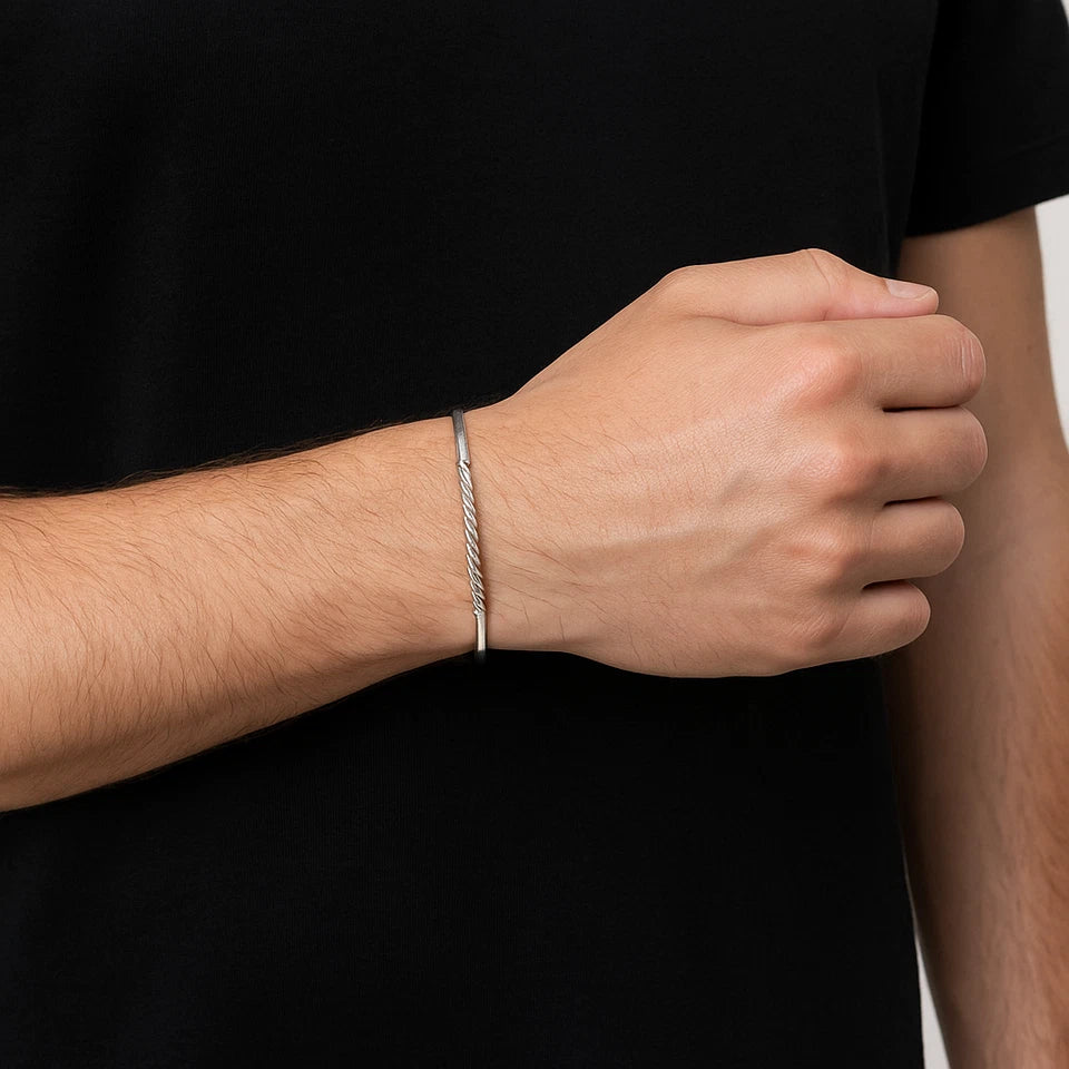 Fulani Twist Silver Cuff Bracelet, Handcrafted Men Women African Bangle