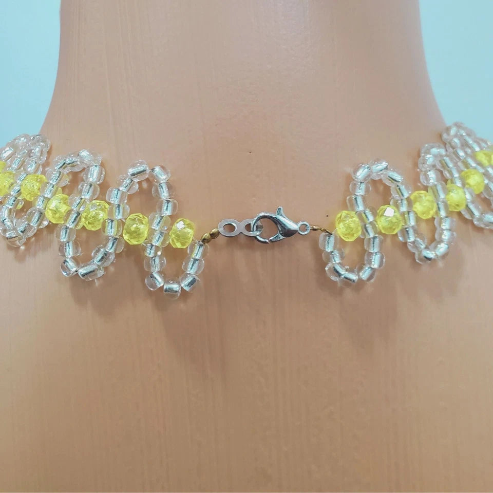 Glass Beads Choker Necklace and 1 Bracelet Set #2, Handmade Beaded Jewelry set