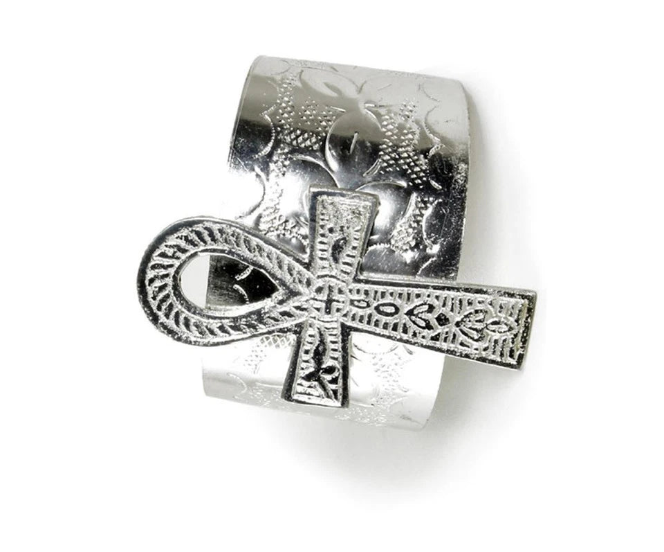 Ankh Cuff Silver Bracelet, Women Men Hand Bangle