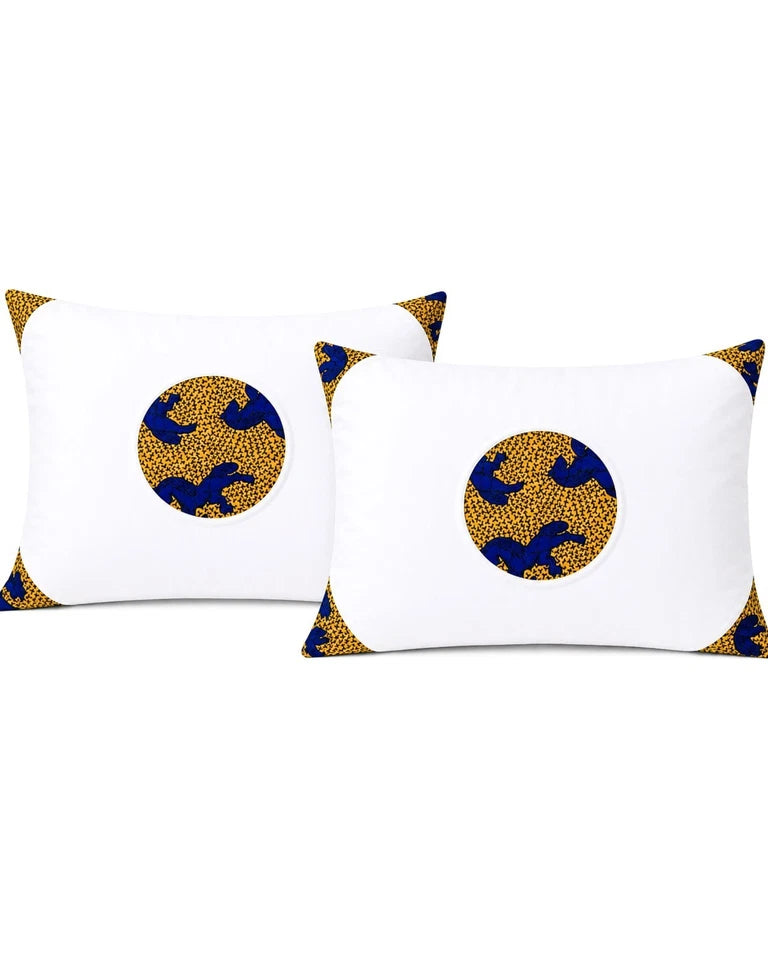 2 Set African Print Pillow Covers - 24" x 20" White & Decorative Floral Bedding