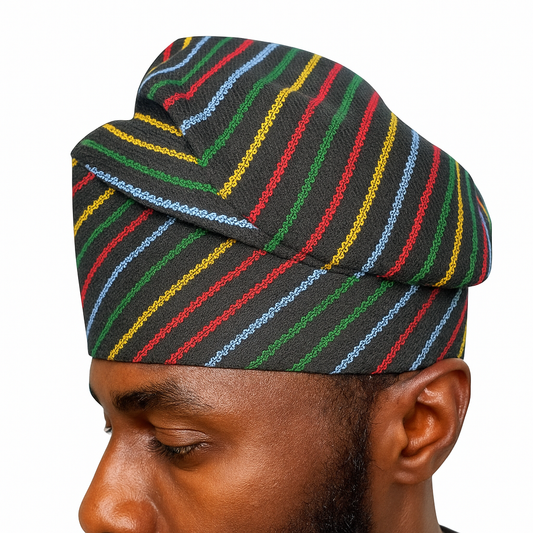 Multicolored Striped African Kufi Hat, ASO Oke Yoruba Cap for Men | African Fashion Print