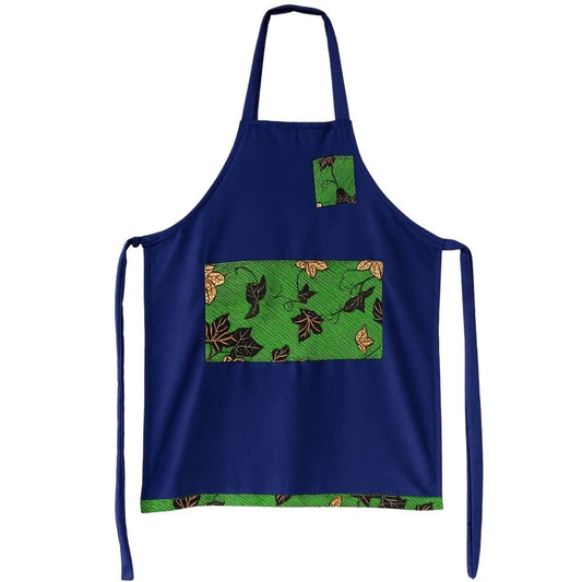African Kente Print Apron, Blue Kitchen Men Women Chef Front Pocket Aprons