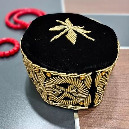 Traditional Cap With Gold Embroidery, African Traditional Hat | African Men's Wedding Cap(Okpu Agu) | Igbo Ozo Cap
