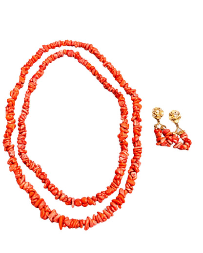 Traditional Coral Beaded Bridal Necklace & Earrings, Nigeria Wedding Jewelry Set