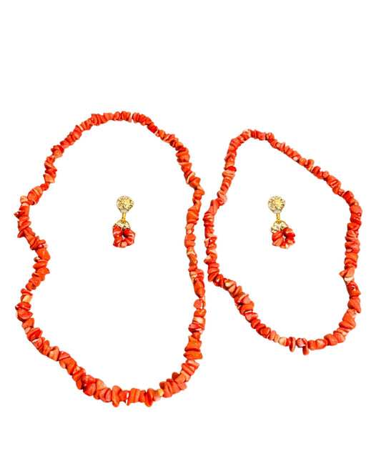 Traditional Coral Beaded Bridal Necklace & Earrings, Nigeria Wedding Jewelry Set