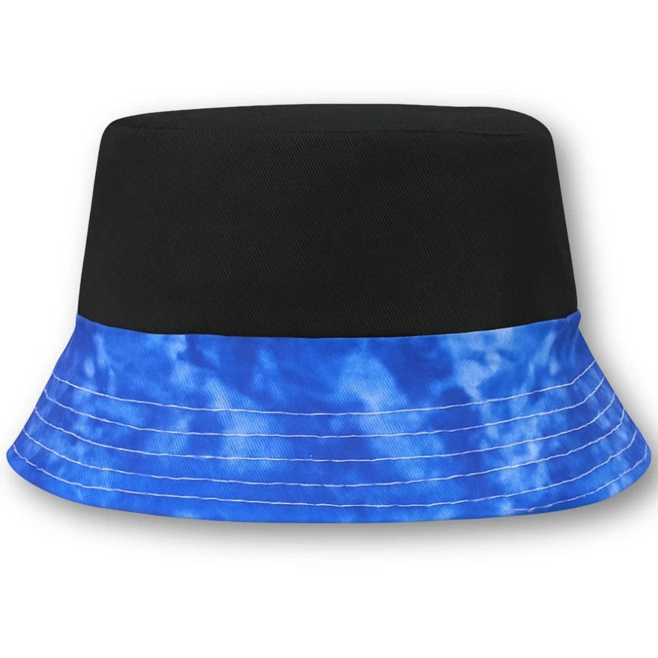 Black Bucket Hat, African Kente and Adire Print Reversible Double-sided Bucket Cap